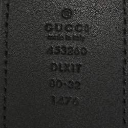 Pre Owned Gucci Black Leather Double G Pearl Embellished Buckle Belt 80CM