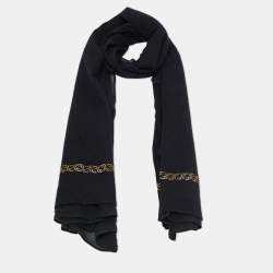 مملوكة مسبقًا Gucci Black GG Lurex Woven Silk Cashmere Scarf