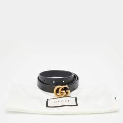 Pre Owned Gucci Black Leather Double G Buckle Belt 65 CM
