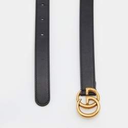 Pre Owned Gucci Black Leather Double G Buckle Belt 65 CM