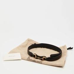 Pre Owned Gucci Black Leather Horsebit Slim Waist Belt 75CM