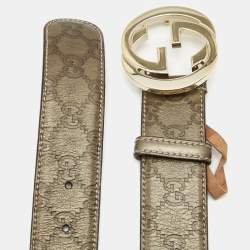 Pre Owned Gucci Olive Green Guccissima Leather Interlocking G Buckle Belt 85CM