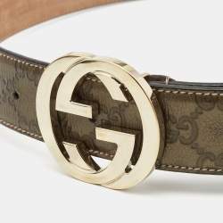Pre Owned Gucci Olive Green Guccissima Leather Interlocking G Buckle Belt 85CM