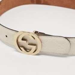 Gucci White Guccissima Leather Interlocking G Buckle Belt 80CM