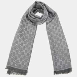 Gucci Grey Guccissima Jacquard Striped Wool & Silk Stole