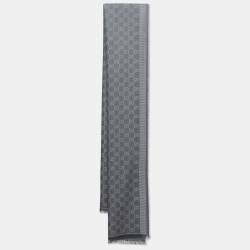 Gucci Grey Guccissima Jacquard Striped Wool & Silk Stole