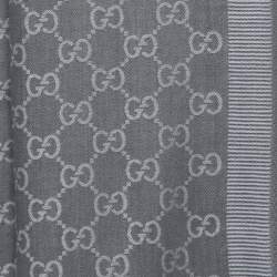 Gucci Grey Guccissima Jacquard Striped Wool & Silk Stole