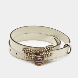 Gucci White Leather Queen Margaret Slim Belt 80CM