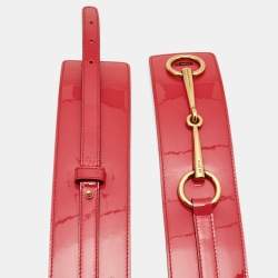 Gucci Pink Patent Leather Horsebit Wide Waist Belt 80CM