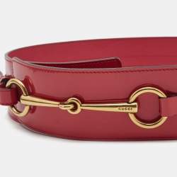 Gucci Pink Patent Leather Horsebit Wide Waist Belt 80CM