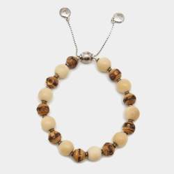Gucci Bamboo Wood and Tagua Beads Sterling Silver Adjustable Bracelet Size 16