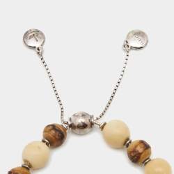 Gucci Bamboo Wood and Tagua Beads Sterling Silver Adjustable Bracelet Size 16