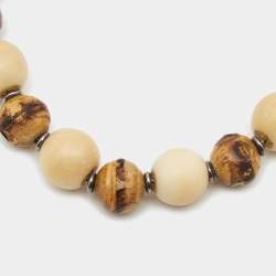 Gucci Bamboo Wood and Tagua Beads Sterling Silver Adjustable Bracelet Size 16
