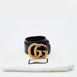 Gucci Black Leather GG Marmont Buckle Belt 80CM
