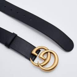 Gucci Black Leather GG Marmont Buckle Belt 80CM