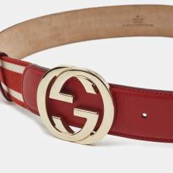 Gucci Black/Red Leather and Canvas GG Web Buckle Belt 90CM