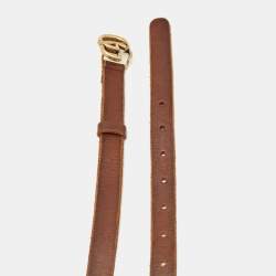 Pre Owned Gucci Brown Leather Double G Buckle Belt 90CM