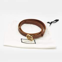 Pre Owned Gucci Brown Leather Double G Buckle Belt 90CM