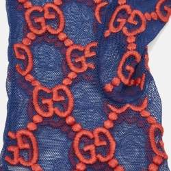 Pre Owned Gucci Blue/ Red Net GG Embroidered Gloves S