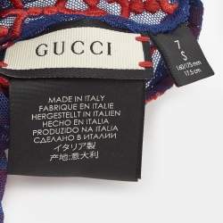 Pre Owned Gucci Blue/ Red Net GG Embroidered Gloves S