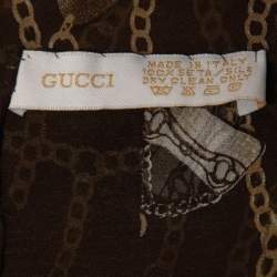 Pre Owned Gucci Vintage Brown Printed Silk Scarf