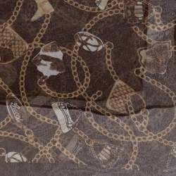 Pre Owned Gucci Vintage Brown Printed Silk Scarf