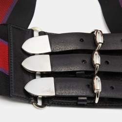Gucci Black/Red Elastic and Leather Web Waist Belt 85CM