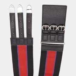 Gucci Black/Red Elastic and Leather Web Waist Belt 85CM