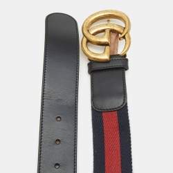 Gucci Black/Red Leather and Canvas GG Web Buckle Belt 90CM