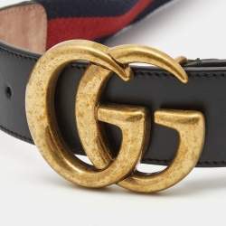 Gucci Black/Red Leather and Canvas GG Web Buckle Belt 90CM