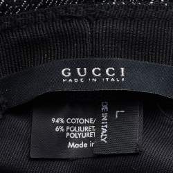 Pre Owned Gucci Dark Grey Logo Jacquard Leather Trim Bucket Hat L