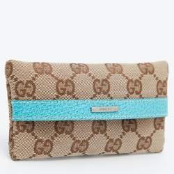 Pre Owned Gucci Beige/Blue GG Canvas and Leather Tissue Pouch
