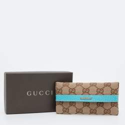 Pre Owned Gucci Beige/Blue GG Canvas and Leather Tissue Pouch
