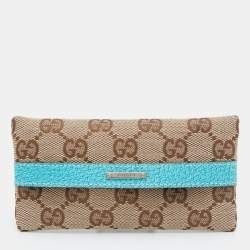 Pre Owned Gucci Beige/Blue GG Canvas and Leather Tissue Pouch
