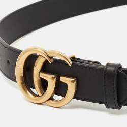 Pre Owned Gucci Black Leather GG Marmont Belt 90CM