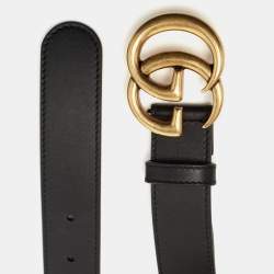 Pre Owned Gucci Black Leather GG Marmont Belt 90CM
