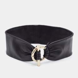 Pre Owned Gucci Black Leather Bamboo Accent Wide Waist Belt Size 65