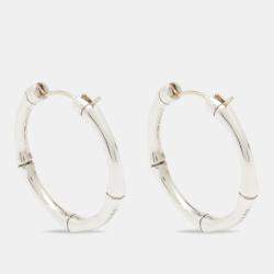 Pre Owned Gucci Bamboo Sterling Silver Hoop Earrings