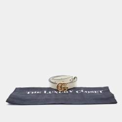 Pre Owned Gucci Off White Leather GG Marmont Buckle Slim Belt 90CM