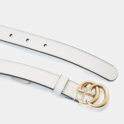 Pre Owned Gucci Off White Leather GG Marmont Buckle Slim Belt 90CM