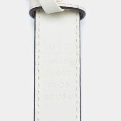 Pre Owned Gucci Off White Leather GG Marmont Buckle Slim Belt 90CM