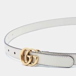 Pre Owned Gucci Off White Leather GG Marmont Buckle Slim Belt 90CM