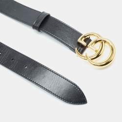 Pre Owned Gucci Black Leather GG Marmont Buckle Belt 70CM