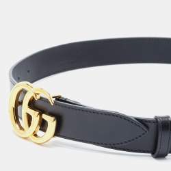 Pre Owned Gucci Black Leather GG Marmont Buckle Belt 70CM
