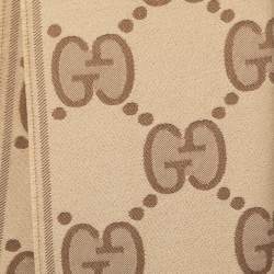 Gucci Beige/Brown GG Jacquard Wool Fringed Scarf