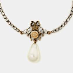 Gucci Bee Crystal Faux Pearl Gold Tone Bracelet
