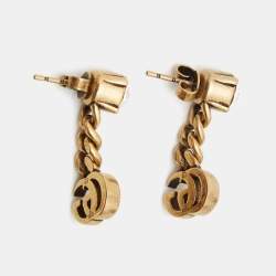 Pre Owned Gucci GG Crystal Gold Tone Earrings