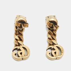 Pre Owned Gucci GG Crystal Gold Tone Earrings
