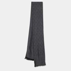 Gucci Charcoal Grey Wool & Silk Logo Monogram Scarf