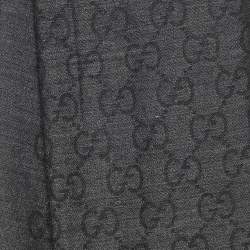 Gucci Charcoal Grey Wool & Silk Logo Monogram Scarf